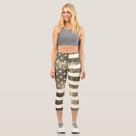 US-Flagge Rustikale Goldfische Glitzern Capri Leggings (Vorderseite)