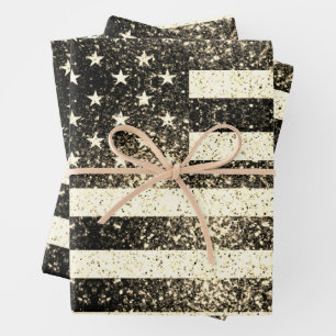 US-Flagge Rustikale Goldfische Glitzern Geschenkpapier Set