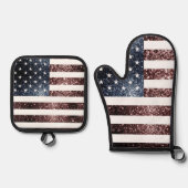 US-Flagge rustikale rot-blaue Imitate Glitzern pat Ofenhandschuh & Topflappen-Set (Vorderseite)