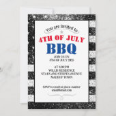 US-Flagge Schwarz-weiß Glitzern 4. Juli GRILLEN Pa Einladung (Vorderseite)