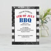 US-Flagge Schwarz-weiß Glitzern 4. Juli GRILLEN Pa Einladung (Stehend Vorderseite)