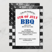 US-Flagge Schwarz-weiß Glitzern 4. Juli GRILLEN Pa Einladung (Vorne/Hinten)