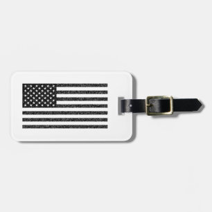 US-Flagge Schwarz-Weiß Vintage Retro Gepäckanhänger