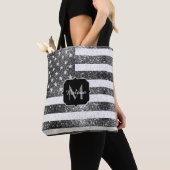 US-Flagge Schwarz-weiße Glitzern Monogram Tasche (Von Nahem)