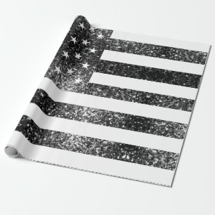 US-Flagge Schwarzweiß-Glitzern Glitzer Geschenkpapier