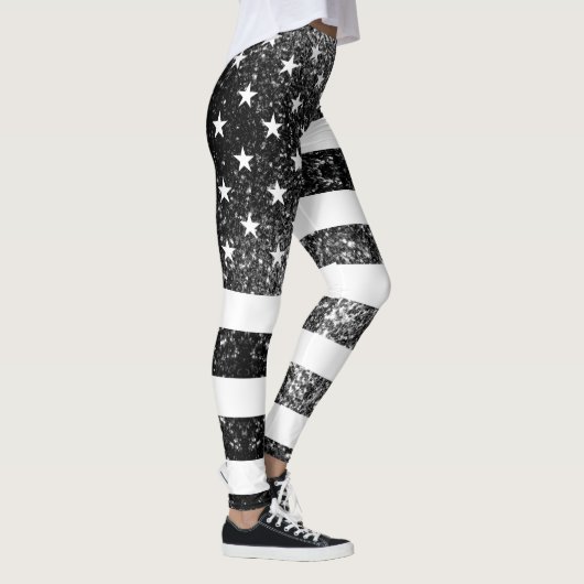 US-Flagge Schwarzweiß-Glitzern Glitzer Leggings (Rechts)