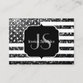 US-Flagge Schwarzweiß-Glitzern Glitzer Monogram Visitenkarte (Rückseite)