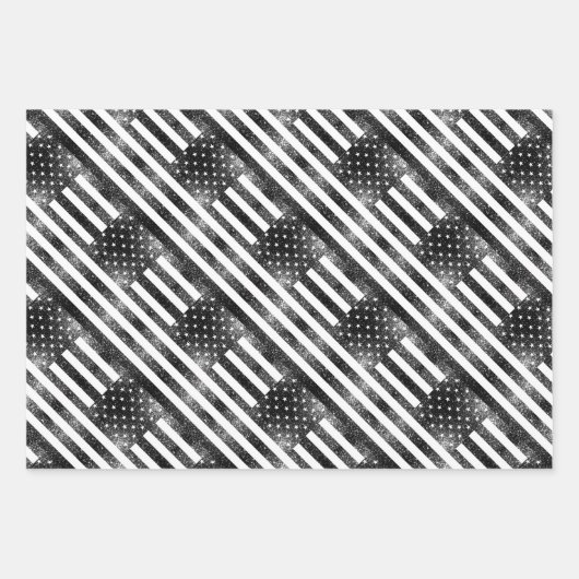 US-Flagge Schwarzweiß-Glitzern Glitzer Muster Geschenkpapier Set (Vorderseite 2)