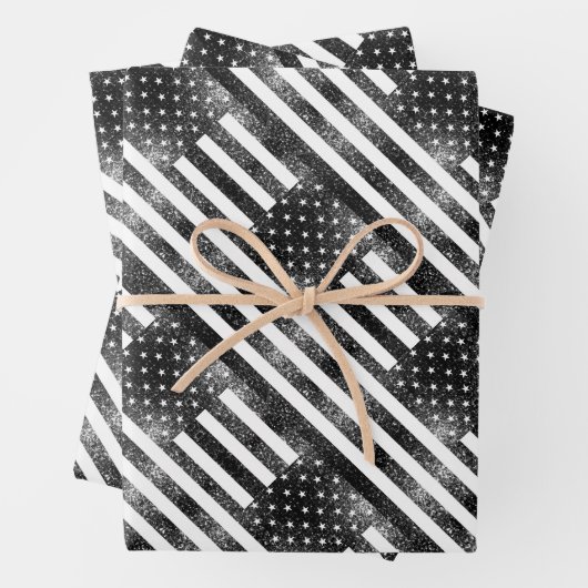 US-Flagge Schwarzweiß-Glitzern Glitzer Muster Geschenkpapier Set (Beispiel)