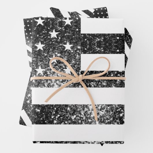 US-Flagge Schwarzweiß-Glitzern Glitzer Muster Geschenkpapier Set (Beispiel)