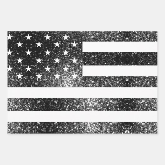 US-Flagge Schwarzweiß-Glitzern Glitzer Muster Geschenkpapier Set (Vorderseite)