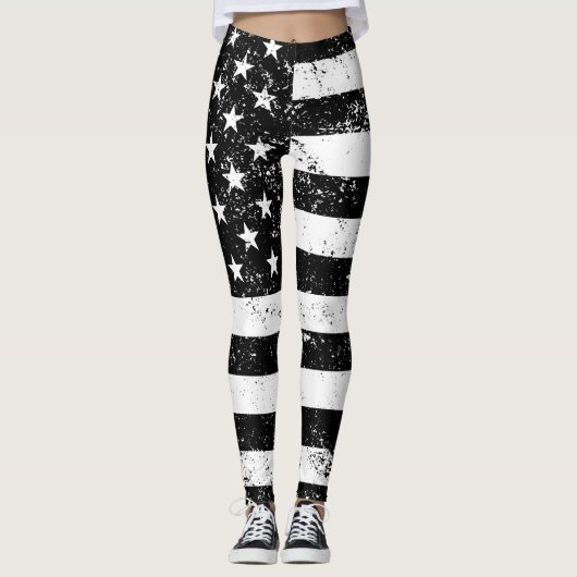 US-Flagge, Schwarzweiss Leggings (Vorderseite)