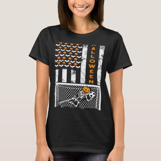 US-Flagge Skeleton Fußball-Tor Halbleiter Hallowee T-Shirt (Vorderseite)