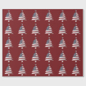 US Flagge Snowy Christmas Tree Patriotic Geschenkpapier (Flach)