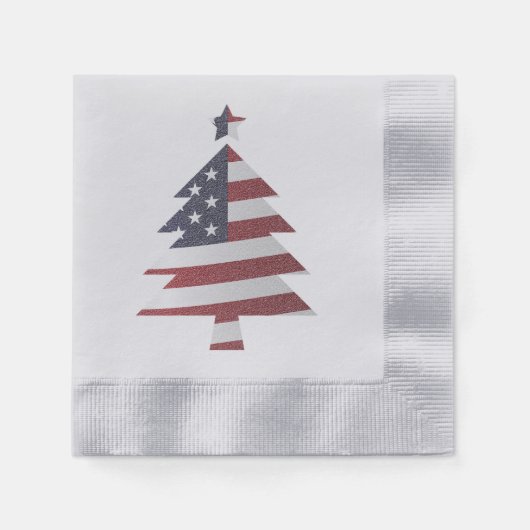 US Flagge Snowy Christmas Tree Patriotic Serviette (Vorderseite)