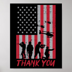 US-Flagge Soldaten Hubschrauber Danke Dir Gedenkta Poster