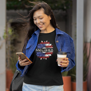 US-Flagge Sonnenblume mit dem Namen Frau T-Shirt