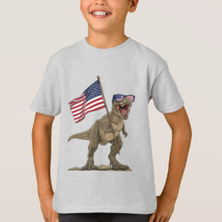 US-Flagge T-Rex Kinder Cartoon-Shirt - Patriotisch T-Shirt