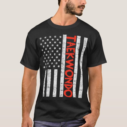US-Flagge Taekwondo Vintage Patriotische Kampfkuns T-Shirt (Vorderseite)