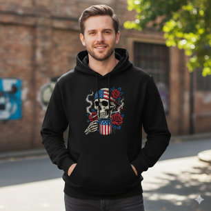 Us-Flagge-Totenkopf und Rosen-Kaffe-Hoodie-Design Hoodie