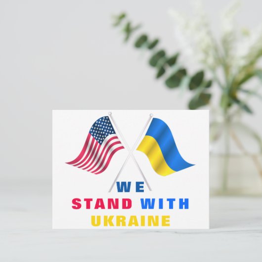 US-Flagge - ukrainische Flagge - Wir stehen mit de Postkarte (Stehend Vorderseite)