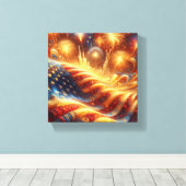 US-Flagge und Feuerwerk am 4. Juli Leinwanddruck (Insitu (Holzboden))