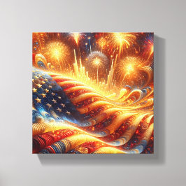 US-Flagge und Feuerwerk am 4. Juli Leinwanddruck
