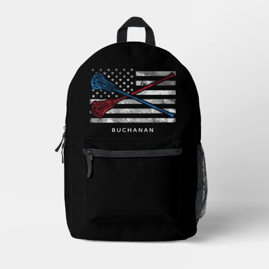 US-Flagge und Lacrosse Bats Custom Bedruckter Rucksack (Vorderseite)