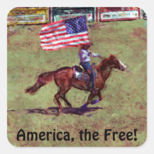 US-Flagge und Pferdewächter Amerikanische Rodeo Ar Quadratischer Aufkleber