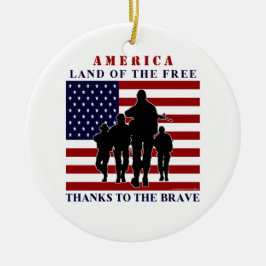US-Flagge und Soldaten-Silhouette Keramik Ornament
