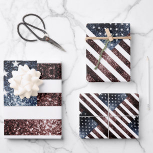 US-Flagge Vintage Glitzern Glitzer Muster Geschenkpapier Set