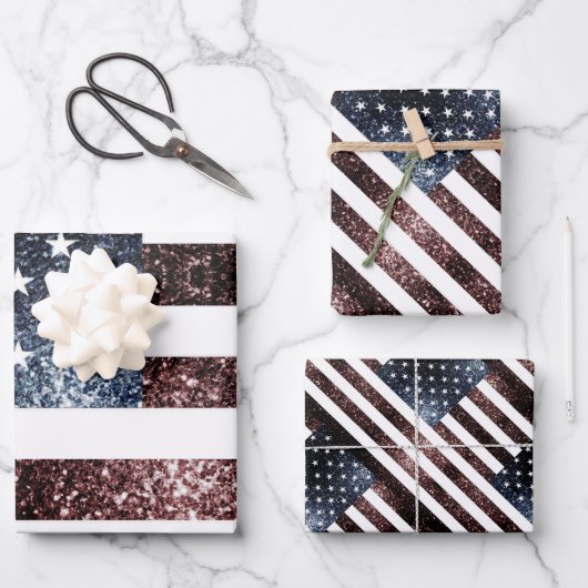 US-Flagge Vintage Glitzern Glitzer Muster Geschenkpapier Set (Vorderseite)