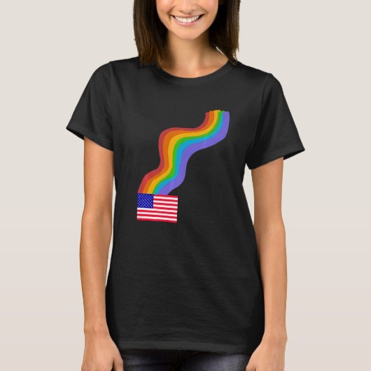US-Flagge Wavy Rainbow ROYGBIV Prix in USA Ra T-Shirt (Vorderseite)