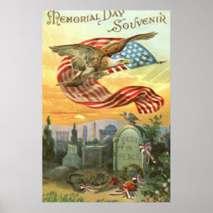 US-Flagge Weißkopfseeadler Friedhof Grabstein Kran Poster