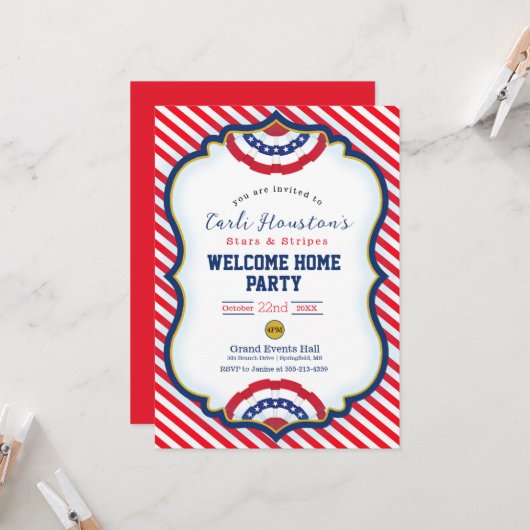 US Flagge Welcome Zuhause Party Einladung (Vorderseite/Rückseite Beispiel)