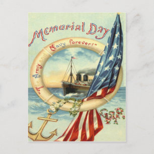 US-Flaggen-Anker-Blumen-Rettungsring Postkarte