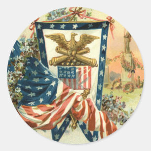 US-Flaggen-Blumen-Bürgerkrieg-Adler-Gedenktag Runder Aufkleber