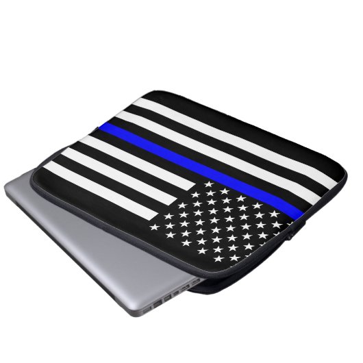 US-Flaggen-dünne Blue Line-Grafik Laptopschutzhülle (Vorne Knopf)