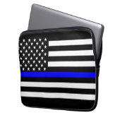 US-Flaggen-dünne Blue Line-Grafik Laptopschutzhülle (Vorderseite Links)