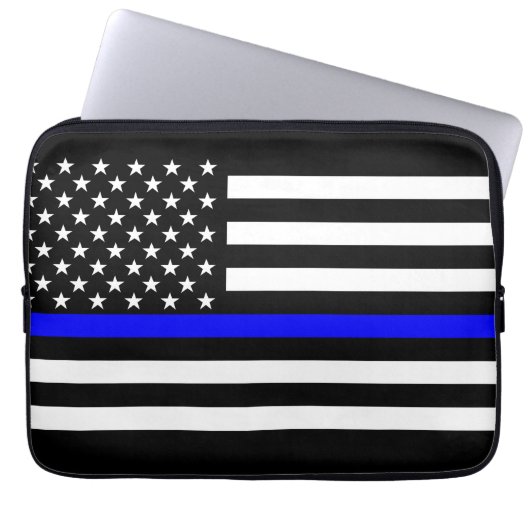 US-Flaggen-dünne Blue Line-Grafik Laptopschutzhülle (Vorderseite)