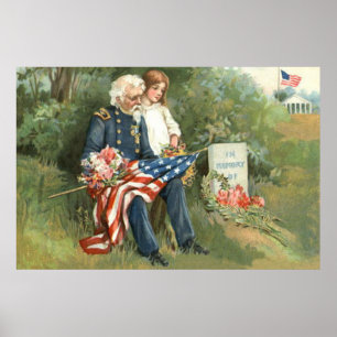 US-Flaggen-Kranz Friedhof Grabstein Blumen Poster