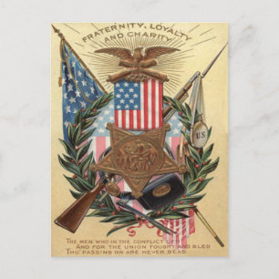 US-Flaggen-Medaillen-Kranz-Gewehr-Bajonett Postkarte