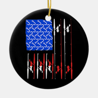 US-Flaggenfischerei Hook Rod Fish Fisherman Keramik Ornament