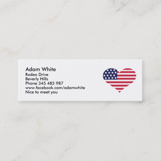 US-Flaggenherz Mini Visitenkarte (Vorderseite)