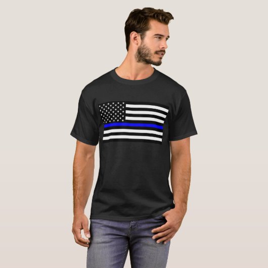 - US-Flaggenpolizei Thin Blue Line T-Shirt (Vorne ganz)