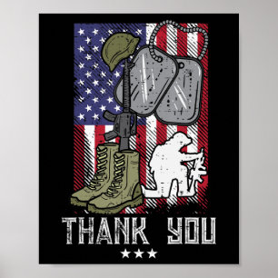 US-Flaggenstiefel-Gewehr-Helm-Tag-Soldat-Danke-Mem Poster