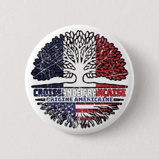 US Französisch Frankreich Amerika Baum Wurzeln Fla Button (Vorderseite)