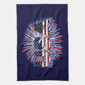 US-Glitzer mit Textflagge Feuerwerk am 4. Juli Geschirrtuch (Vertikal)