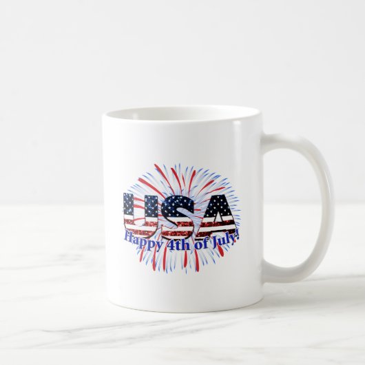 US-Glitzer mit Textflagge Feuerwerk am 4. Juli Kaffeetasse (Rechts)
