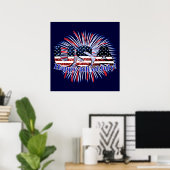 US-Glitzer mit Textflagge Feuerwerk am 4. Juli Poster (Heimbüro)